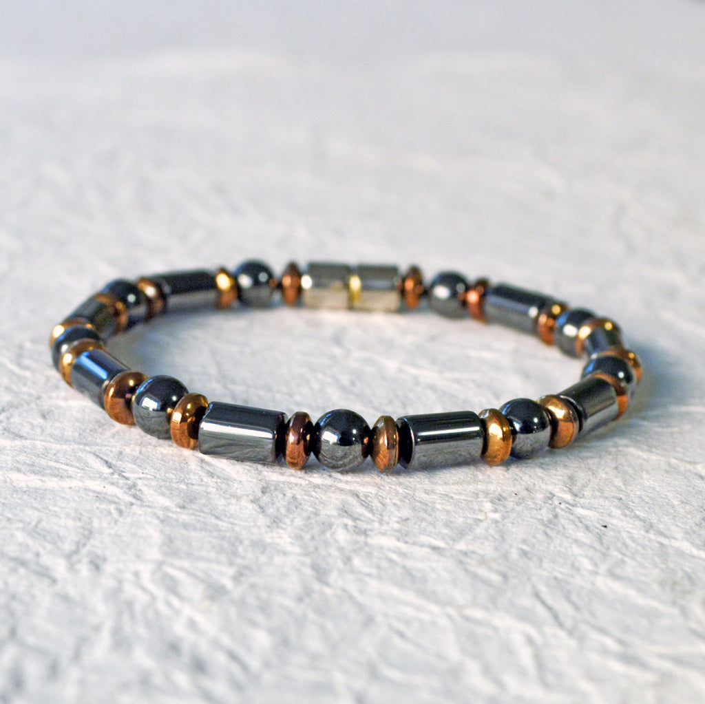 Black & Copper Magnetic Hematite bracelet handcrafted with powerful magnetic hematite beads. Bracelet is secured with a strong and easy-to-use magnetic clasp.