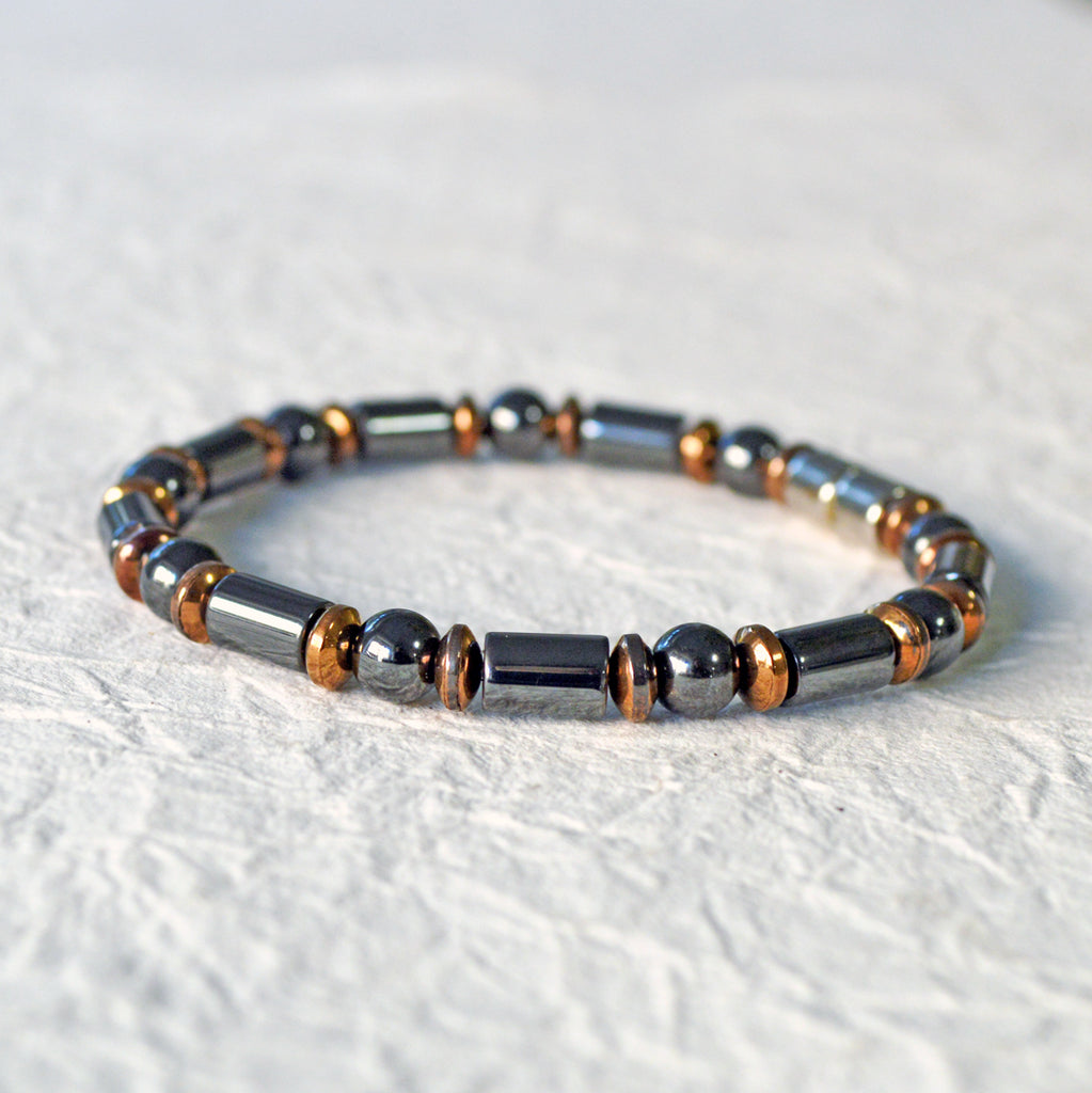 Black & Copper Magnetic Hematite bracelet handcrafted with powerful magnetic hematite beads. Bracelet is secured with a strong and easy-to-use magnetic clasp.