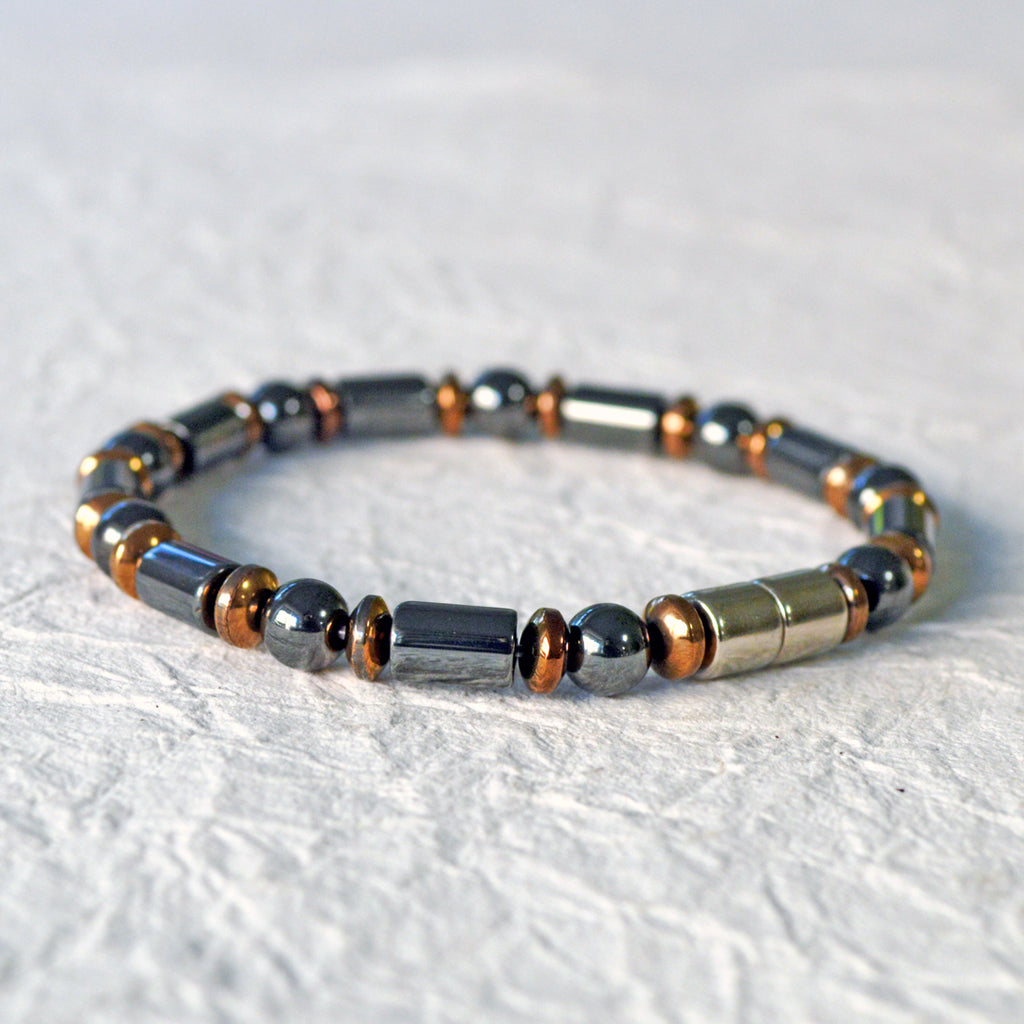 Black & Copper Magnetic Hematite bracelet handcrafted with powerful magnetic hematite beads. Bracelet is secured with a strong and easy-to-use magnetic clasp.