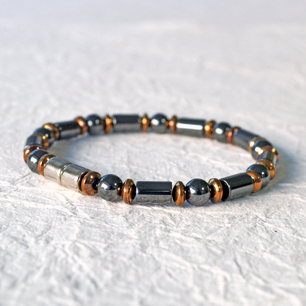 Black & Copper Magnetic Hematite bracelet handcrafted with powerful magnetic hematite beads. Bracelet is secured with a strong and easy-to-use magnetic clasp.