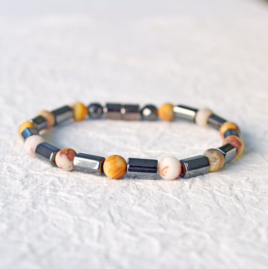 Magnetic Hematite Bracelet with Agate and Magnetic Clasp